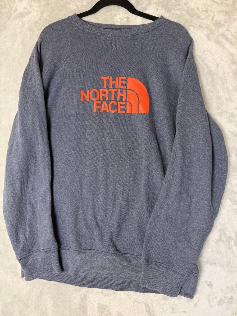 THE NORTH FACE Sweatshirt Mens Large Blue Orange Logo Crewneck Pullover Cozy